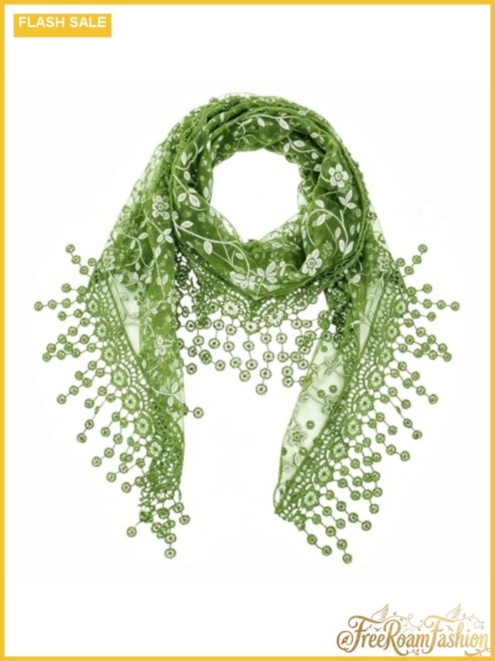 Lace Fringe Scarf Soft Lightweight Triangle Floral Boho Shawl